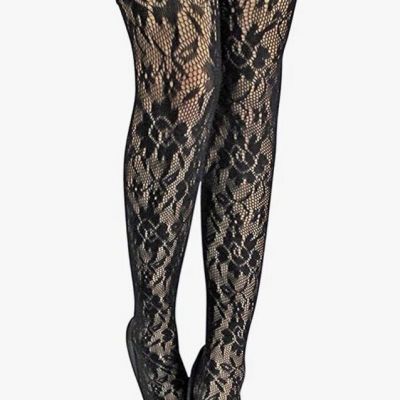 BLACK FLORAL LACE THIGH HIGH STOCKINGS